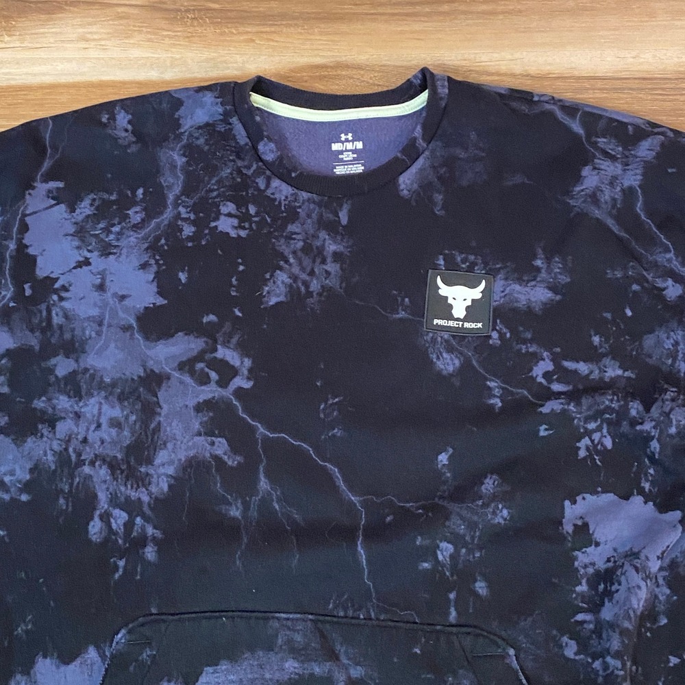 Under Armour Project Rock Sweatshirt Mens Medium Fleece Pullover Marble Crewneck